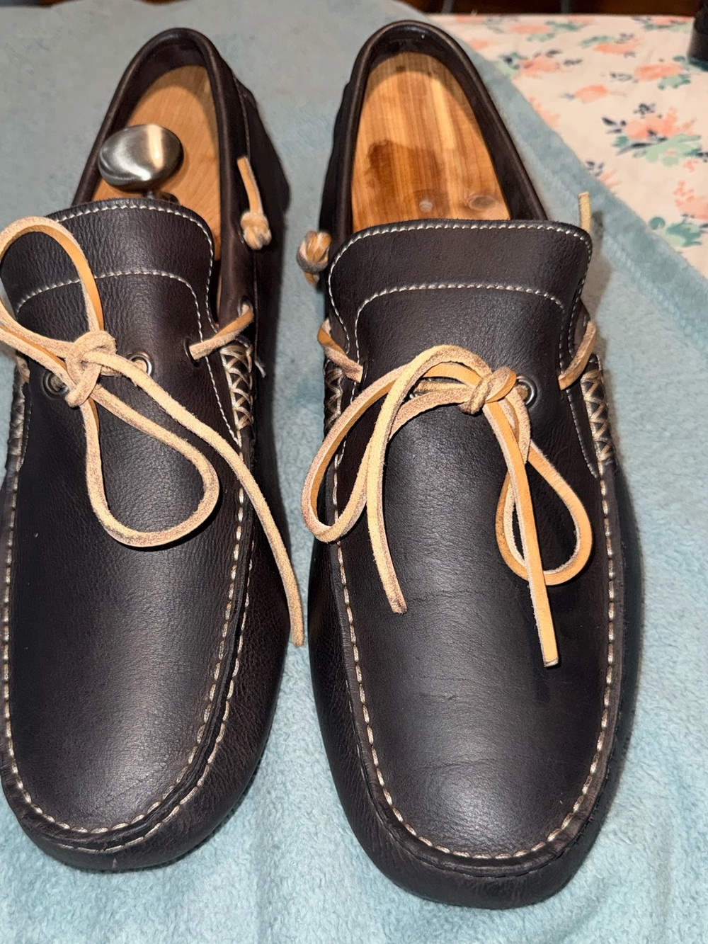 Harry's of London Black Leather Boat Shoes with Tan Laces